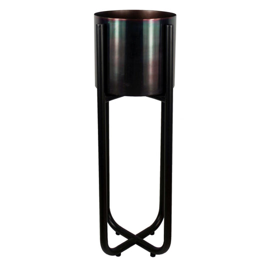 Metal Planter Stand Black Iridescent Rainbow Pot 62cm x 18cm